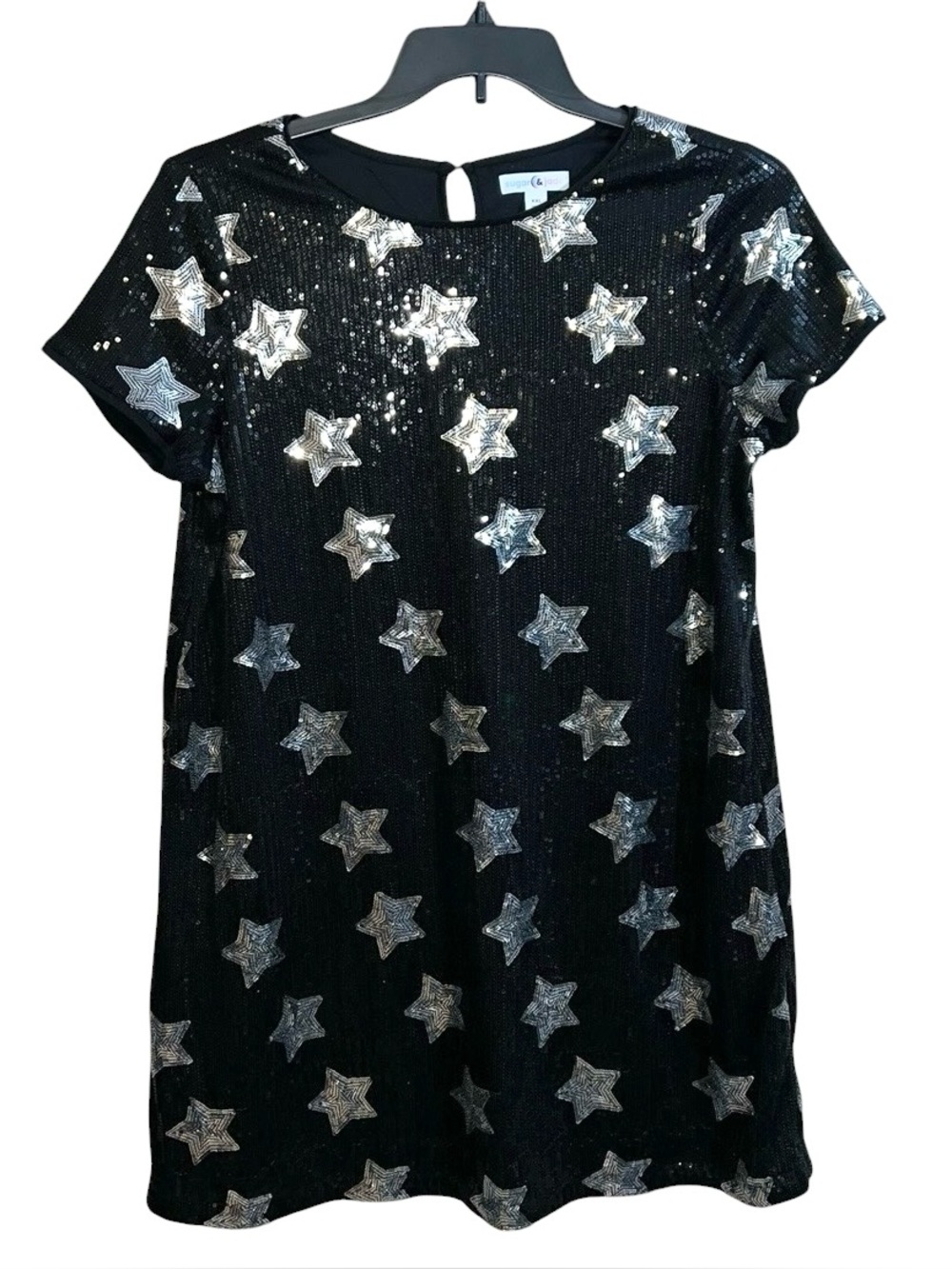 Sugar & Jade Short Sleeve Sequenced Dress Girls XXL Black Silver